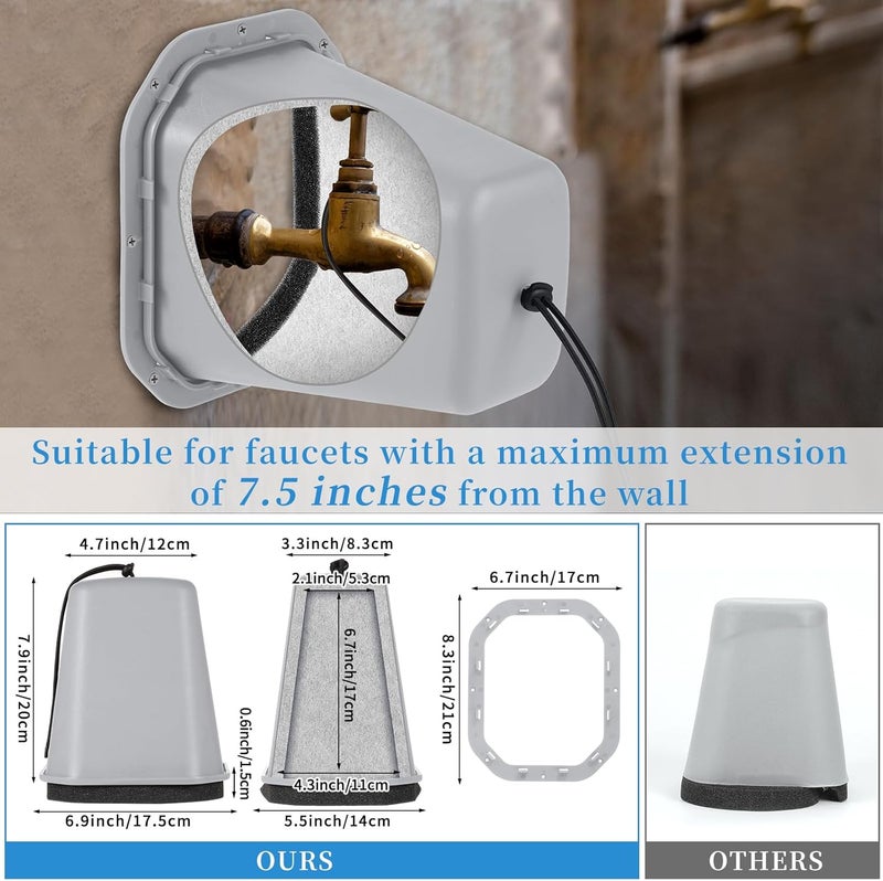 Bornerwhite 1 Pcs 2 in 1 Extra Long Pet Proof Outdoor Faucet Covers Winter w/Lock 8.5x7x5.5 in Thick Foam Plastic Spigot Cover Reflective Strips Faucet Cover for Outside Water Faucet Freeze Protection (Gray) - Image 2
